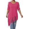 imageVerdusa Womens Plus Size Cold Shoulder Cut Out Tee Shirts Fringe Hem Short Sleeve TopsPink