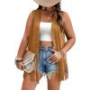 imageVerdusa Womens Plus Size Fringe Vest Faux Suede Rivets Sleeveless Tassel JacketCamel