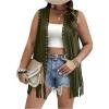 imageVerdusa Womens Plus Size Fringe Vest Faux Suede Rivets Sleeveless Tassel JacketOlive Green