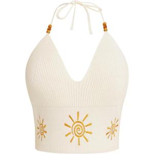 imageVerdusa Womens Crop Halter Tops Y2k Goth Clothes Crochet Cami Sleeveless Tie Backless Boho Knit Top CamisoleApricot
