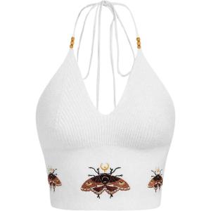 imageVerdusa Womens Crop Halter Tops Y2k Goth Clothes Crochet Cami Sleeveless Tie Backless Boho Knit Top CamisoleWhite Black