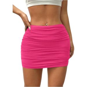 imageVerdusa Womens Mesh Ruched Pencil Skirt High Waisted Bodycon Mini SkirtsHot Pink