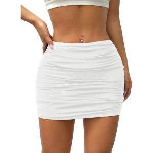 imageVerdusa Womens Mesh Ruched Pencil Skirt High Waisted Bodycon Mini SkirtsWhite