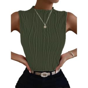 imageVerdusa Womens Sleeveless Mock Neck Textured Tank TopArmy Green