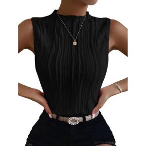 imageVerdusa Womens Sleeveless Mock Neck Textured Tank TopBlack