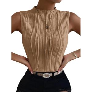 imageVerdusa Womens Sleeveless Mock Neck Textured Tank TopBrown