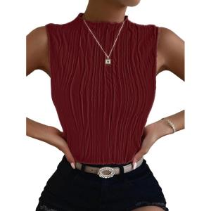 imageVerdusa Womens Sleeveless Mock Neck Textured Tank TopBurgundy