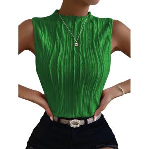 imageVerdusa Womens Sleeveless Mock Neck Textured Tank TopDark Green