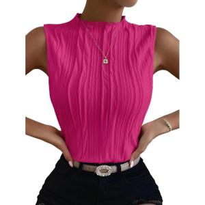 imageVerdusa Womens Sleeveless Mock Neck Textured Tank TopHot Pink