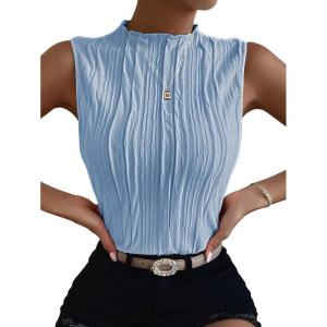imageVerdusa Womens Sleeveless Mock Neck Textured Tank TopLight Blue