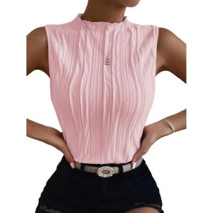 imageVerdusa Womens Sleeveless Mock Neck Textured Tank TopLight Pink