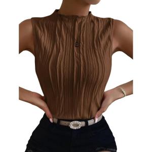 imageVerdusa Womens Sleeveless Mock Neck Textured Tank TopMocha Brown