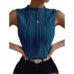 imageVerdusa Womens Sleeveless Mock Neck Textured Tank TopPeacock Blue