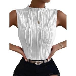 imageVerdusa Womens Sleeveless Mock Neck Textured Tank TopWhite