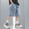 imageVerdusa Boys Elastic Waist Wide Leg Casual Loose Denim Shorts with PocketsBlue