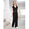imageVerdusa Girls 2 Piece Outfits Clothing Sets Button Front Crop Vest Blazer and Wide Leg PantsDark Black