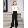 imageVerdusa Girls 2 Piece Outfits Clothing Sets Button Front Crop Vest Blazer and Wide Leg PantsWhite