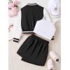 imageVerdusa Girls 3 Piece Outfit Letter Graphic Bomber Jacket Cami Top and Skirt SetsBlack and White