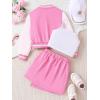 imageVerdusa Girls 3 Piece Outfit Letter Graphic Bomber Jacket Cami Top and Skirt SetsLight Pink and White