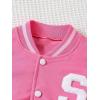 imageVerdusa Girls 3 Piece Outfit Letter Graphic Bomber Jacket Cami Top and Skirt SetsPink and White