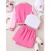 imageVerdusa Girls 3 Piece Outfit Letter Graphic Bomber Jacket Cami Top and Skirt SetsPink and White