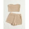 imageVerdusa Womens 2 Piece Outfit Ribbed Crop Bandeau Tube Top and Biker Track Shorts SetsKhaki