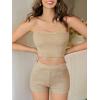 imageVerdusa Womens 2 Piece Outfit Ribbed Crop Bandeau Tube Top and Biker Track Shorts SetsMedium Beige