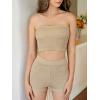 imageVerdusa Womens 2 Piece Outfit Ribbed Crop Bandeau Tube Top and Biker Track Shorts SetsMedium Beige