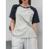 imageVerdusa Womens Casual Short Sleeve Colorblock Oversized Round Neck Tee Shirt TopsLight Grey Blue