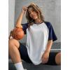 imageVerdusa Womens Casual Short Sleeve Colorblock Oversized Round Neck Tee Shirt TopsWhite and Navy