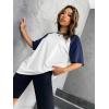 imageVerdusa Womens Casual Short Sleeve Colorblock Oversized Round Neck Tee Shirt TopsWhite and Navy