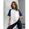 imageVerdusa Womens Casual Short Sleeve Colorblock Oversized Round Neck Tee Shirt TopsWhite and Navy