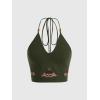 imageVerdusa Womens Crop Halter Tops Y2k Goth Clothes Crochet Cami Sleeveless Tie Backless Boho Knit Top CamisoleArmy Green
