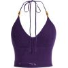 imageVerdusa Womens Crop Halter Tops Y2k Goth Clothes Crochet Cami Sleeveless Tie Backless Boho Knit Top CamisolePurple