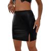 imageVerdusa Womens High Waisted Split Hem Short PU Leather Skirt