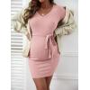 imageVerdusa Womens Maternity Ribbed Knit Belted Tie Front High Waist Short Bodycon Dress