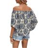 imageVerdusa Womens Off Shoulder Shirred Half Sleeve Loose Striped Blouse Shirt TopBlue