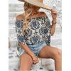 imageVerdusa Womens Off Shoulder Shirred Half Sleeve Loose Striped Blouse Shirt TopBlue
