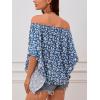 imageVerdusa Womens Off Shoulder Shirred Half Sleeve Loose Striped Blouse Shirt TopBlue Floral