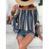 imageVerdusa Womens Off Shoulder Shirred Half Sleeve Loose Striped Blouse Shirt TopBlue Multi