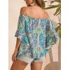 imageVerdusa Womens Off Shoulder Shirred Half Sleeve Loose Striped Blouse Shirt TopBlue Paisley