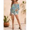 imageVerdusa Womens Off Shoulder Shirred Half Sleeve Loose Striped Blouse Shirt TopBlue Paisley