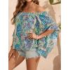 imageVerdusa Womens Off Shoulder Shirred Half Sleeve Loose Striped Blouse Shirt TopBlue Paisley