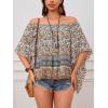 imageVerdusa Womens Off Shoulder Shirred Half Sleeve Loose Striped Blouse Shirt TopBrown Multi