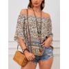 imageVerdusa Womens Off Shoulder Shirred Half Sleeve Loose Striped Blouse Shirt TopBrown Multi
