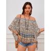 imageVerdusa Womens Off Shoulder Shirred Half Sleeve Loose Striped Blouse Shirt TopBrown Multi