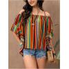 imageVerdusa Womens Off Shoulder Shirred Half Sleeve Loose Striped Blouse Shirt TopDark Multicolor