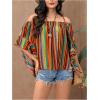 imageVerdusa Womens Off Shoulder Shirred Half Sleeve Loose Striped Blouse Shirt TopDark Multicolor