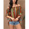 imageVerdusa Womens Off Shoulder Shirred Half Sleeve Loose Striped Blouse Shirt TopDark Multicolor