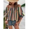 imageVerdusa Womens Off Shoulder Shirred Half Sleeve Loose Striped Blouse Shirt TopGreen Multi